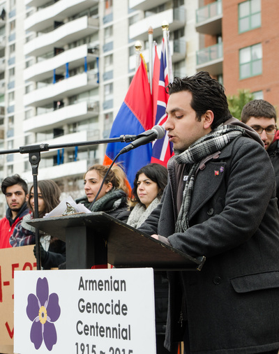 Corning Centre Director of Research Daron Keskinian speaks at the genocide commemoration in Ottawa (photo by Ishkhan Ghazarian)
